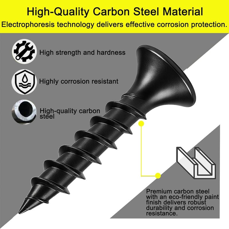 LERNOU #7×3/4" Coarse Thread Drywall Screws, Carbon Steel Black Phillips Flat Head Self-Tapping Screw Suitable for Drywall, Sheetrock & Furniture M4 x 20mm（100 pcs） - Image 3